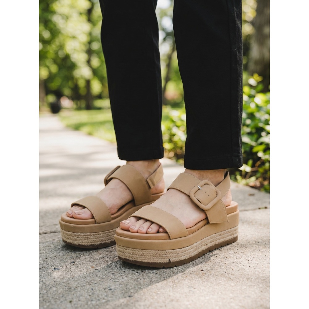 Michael by Michael Shannon Tan Espadrille Buckle Platform Sandals 8